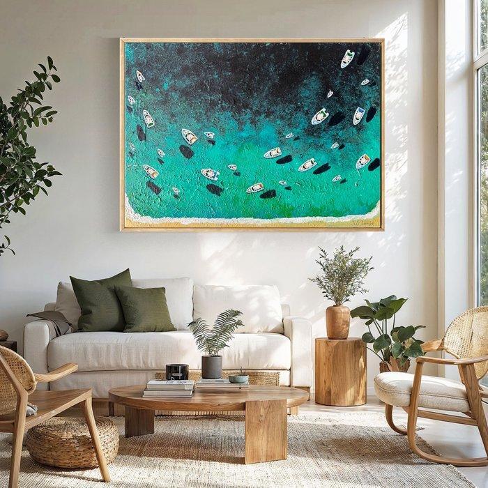 Juli Lampe - Emerald waters in a quiet bay on the Cote, Antiek en Kunst, Kunst | Schilderijen | Modern