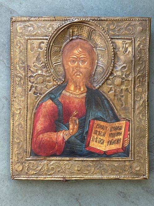 Icoon - Christus Pantokrator - Hout, Messing, Antiek en Kunst, Kunst | Niet-Westerse kunst