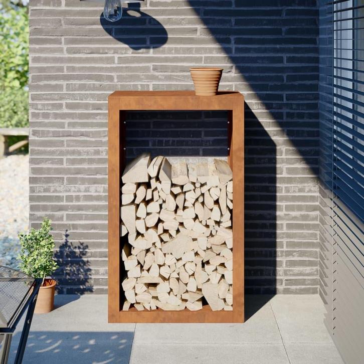 vidaXL Brandhoutrek 60x40x100 cm weervast staal, Tuin en Terras, Brandhout, Verzenden