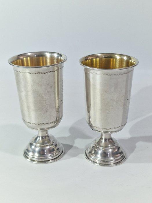 Beker (2) - .875 (84 Zolotniki) zilver - Palestijnse Joodse, Antiek en Kunst, Antiek | Zilver en Goud