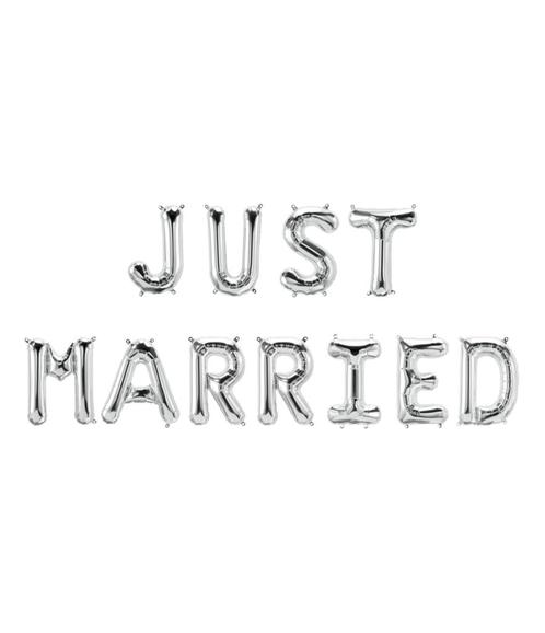 Zilveren Ballonnen Set Just Married 1,9m, Hobby en Vrije tijd, Feestartikelen, Nieuw, Verzenden