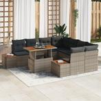 vidaXL 9-delige tuinset met kussens, grijs poly rattan en, Verzenden, Nieuw