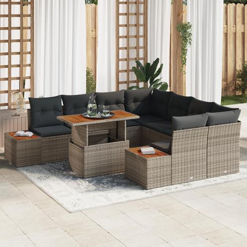 vidaXL 9-delige tuinset met kussens, grijs poly rattan en, Tuin en Terras, Tuinsets en Loungesets, Nieuw, Verzenden