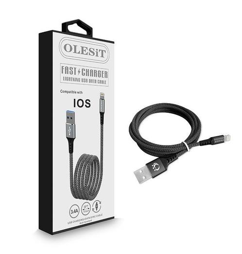 Olesit Lightning 1.5 Meter Fast Charge 3.4A - Oplaadkabel -, Telecommunicatie, Mobiele telefoons | Telefoon-opladers, Nieuw, Verzenden