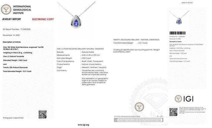 Collier - 18 carats Or blanc Tanzanite - Diamant, Handtassen en Accessoires, Kettingen