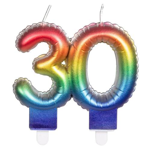 Regenboog Kaars 30 Jaar 8cm, Hobby en Vrije tijd, Feestartikelen, Nieuw, Verzenden