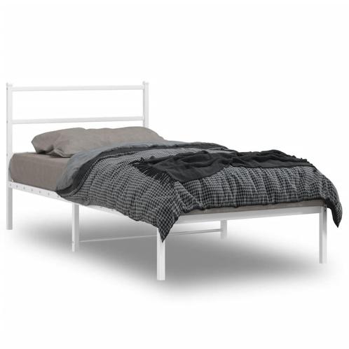 vidaXL Cadre de lit métal avec tête de lit blanc 100x200, Huis en Inrichting, Slaapkamer | Bedden, Verzenden