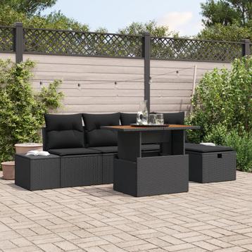 vidaXL 6-delige tuinset met kussens, zwart poly rattan, Verzenden