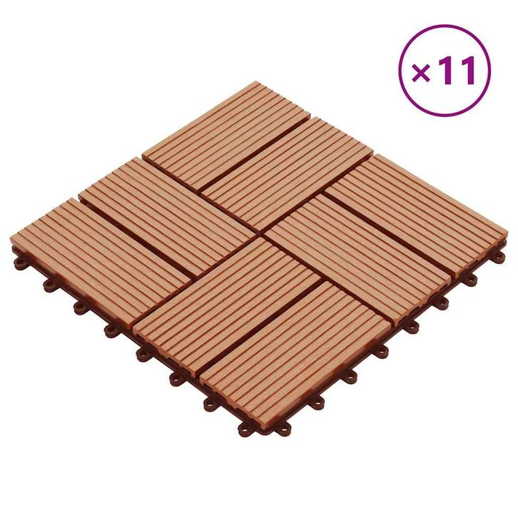 vidaXL Terrastegels 30x30 cm 1 m² HKC teakkleur 11 st, Doe-het-zelf en Bouw, Vloerdelen en Plavuizen, Nieuw, Verzenden