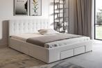 Bed Milo - Wit - 140x200 cm leer met opbergvak, Huis en Inrichting, Slaapkamer | Bedden, Verzenden, Nieuw, 140 cm