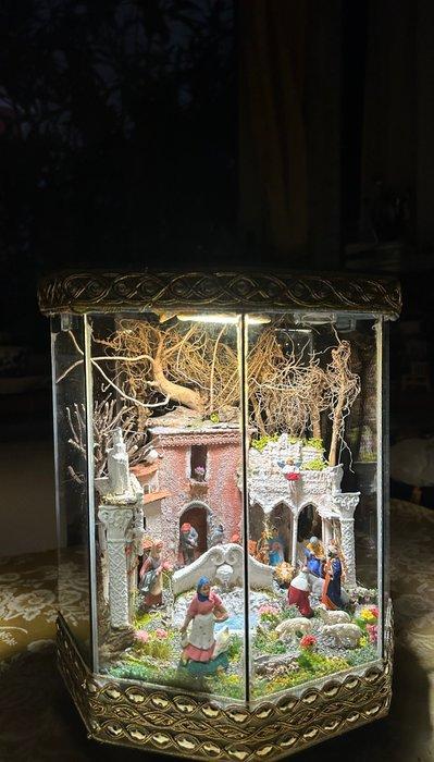 Artigianale - Kerststal Presepe artistico in teca ottagonale, Antiek en Kunst, Kunst | Niet-Westerse kunst