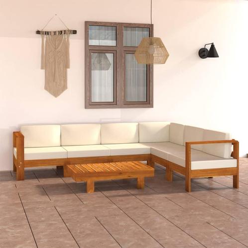 vidaXL 7-delige Loungeset met crèmewitte kussens acaciahout, Tuin en Terras, Tuinsets en Loungesets, Loungeset, Nieuw, Verzenden