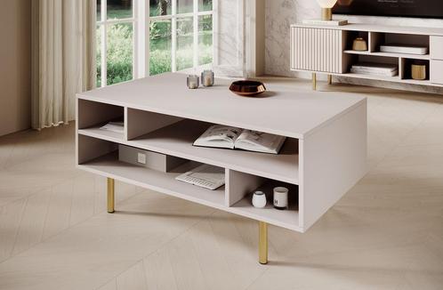 Meubella Salontafel Nicola beige goud 100 cm, Huis en Inrichting, Tafels | Salontafels, Nieuw, 50 tot 100 cm, Minder dan 50 cm