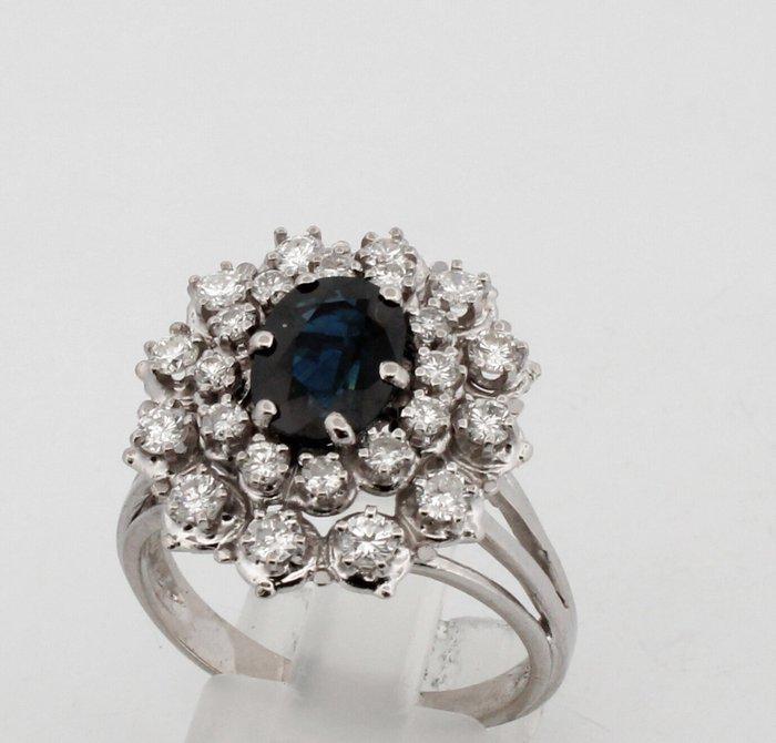 Zonder Minimumprijs - Ring - 18 karaat Witgoud Saffier -, Handtassen en Accessoires, Ringen