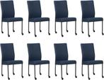 Set van 8 Blauwe leren moderne eetkamerstoelen - poot rond, Ophalen of Verzenden