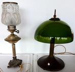 Lamp (2) - Messing, satijn glas - Consolelicht, Antiek en Kunst
