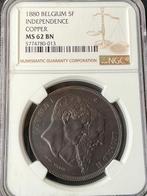 Belgique. Léopold II. 5 Francs Module 1880 (10 stralen) NGC