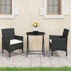 vidaXL 3-delige Bistroset poly rattan en gehard glas zwart, Tuin en Terras, Tuinsets en Loungesets, Verzenden, Nieuw