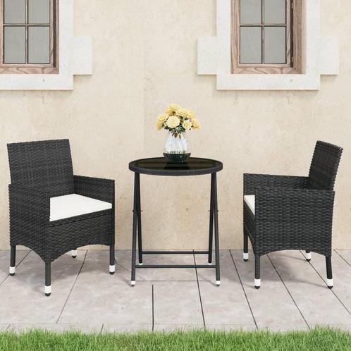 vidaXL 3-delige Bistroset poly rattan en gehard glas zwart, Tuin en Terras, Tuinsets en Loungesets, Nieuw, Verzenden
