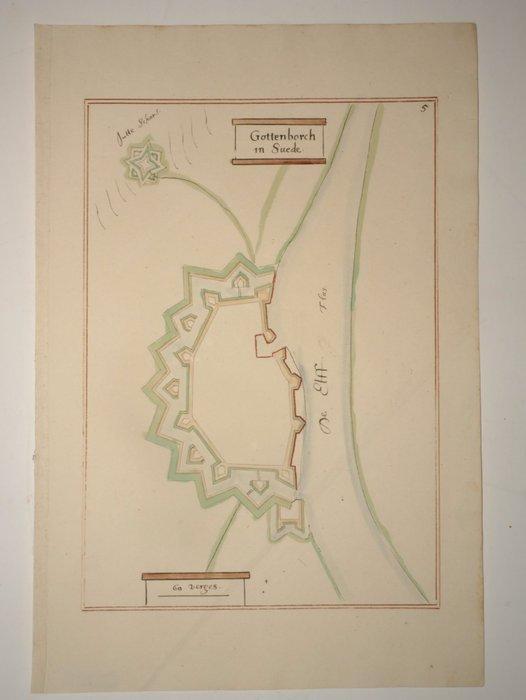 Zweden - Göteborg; Renau - Gottenborch - 1651, Boeken, Atlassen en Landkaarten