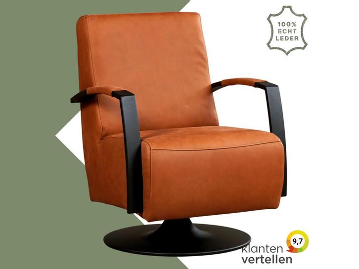 Leren draaifauteuil Mood - Rancho Cognac (cognac) -, Huis en Inrichting, Fauteuils, 50 tot 75 cm, 75 tot 100 cm, Nieuw, Leer, Ophalen of Verzenden