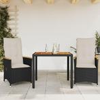 vidaXL 3-delige Bistroset met kussens poly rattan zwart, Tuin en Terras, Tuinsets en Loungesets, Verzenden, Nieuw