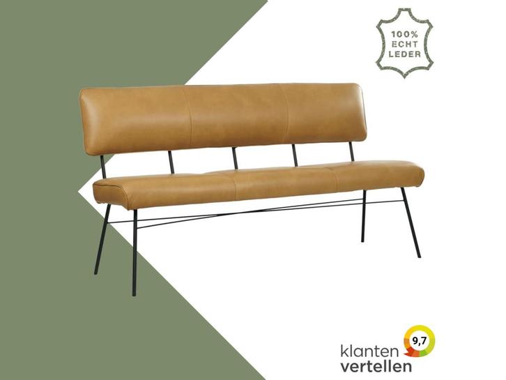 Leren eetkamerbank Solid - Granada Amber (cognac) - Poten, Antiek en Kunst, Antiek | Meubels | Stoelen en Sofa's, Ophalen of Verzenden