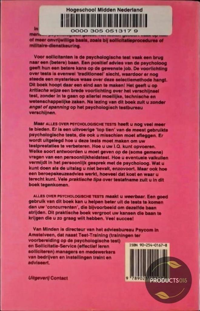 Alles over psychologische tests 9789025401672 Minden, Boeken, Psychologie, Gelezen, Verzenden