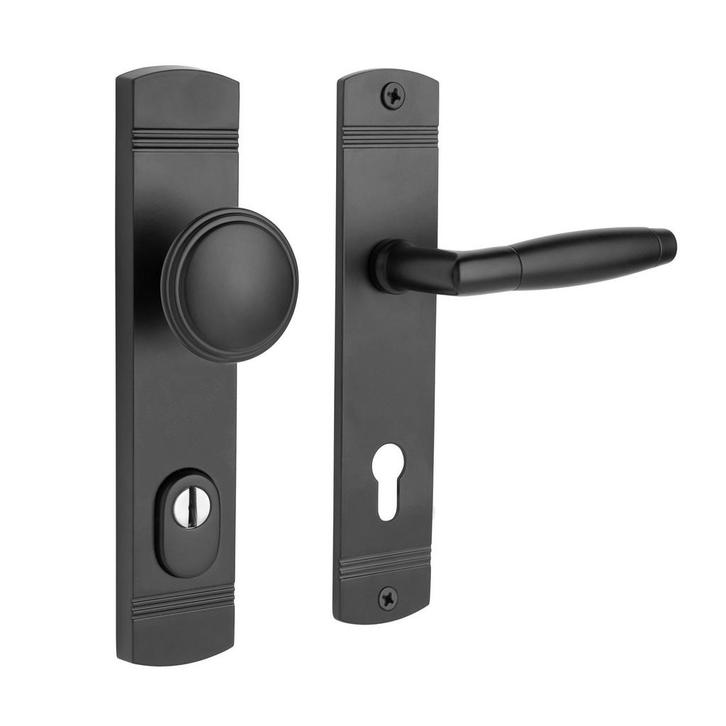 Retro buitendeurbeslag knop/klink PC92 in mat zwart met k..., Doe-het-zelf en Bouw, Hang- en Sluitwerk, Klink of Kruk, Nieuw, Koper of Messing