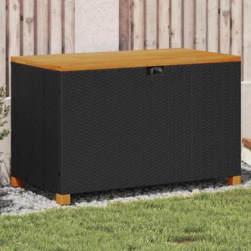 vidaXL Tuinbox 110x55x63 cm poly rattan en acaciahout zwart, Verzenden