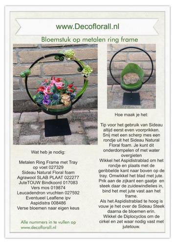 Bloemstuk op metalen ring frame met sideau natural foam stel beschikbaar voor biedingen