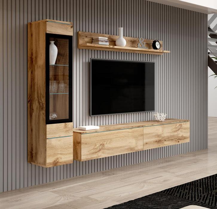 Wandmeubel eiken Set van 3 TV-Meubel, Huis en Inrichting, Kasten | Wandmeubels, 25 tot 50 cm, Nieuw, 150 tot 200 cm, Verzenden