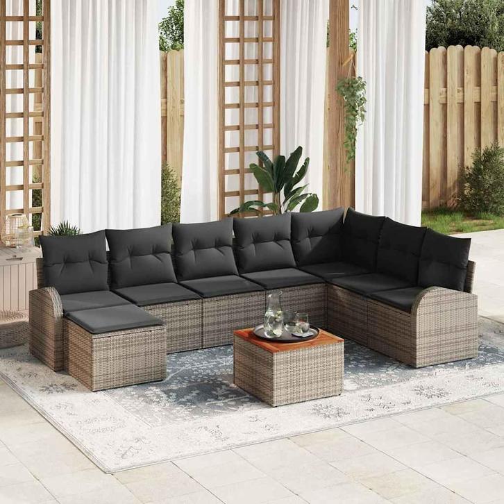 vidaXL Tuinbank Set met kussen 9 pcs Grijs poly rattan, Tuin en Terras, Tuinsets en Loungesets, Nieuw, Verzenden