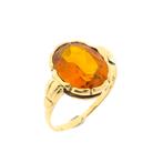Gouden ring gezet met synthetische oranje edelsteen, Handtassen en Accessoires, Ringen, Gebruikt, Overige kleuren, Ophalen of Verzenden