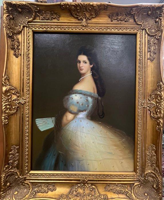 Europese school (XX) - Coppia di ritratti di dame, Antiek en Kunst, Kunst | Schilderijen | Klassiek