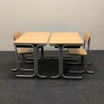 complete schoolset Galvanitas 11 stuks tafels + stoelen, Gebruikt, Grijs, Hout, Vijf, Zes of meer stoelen