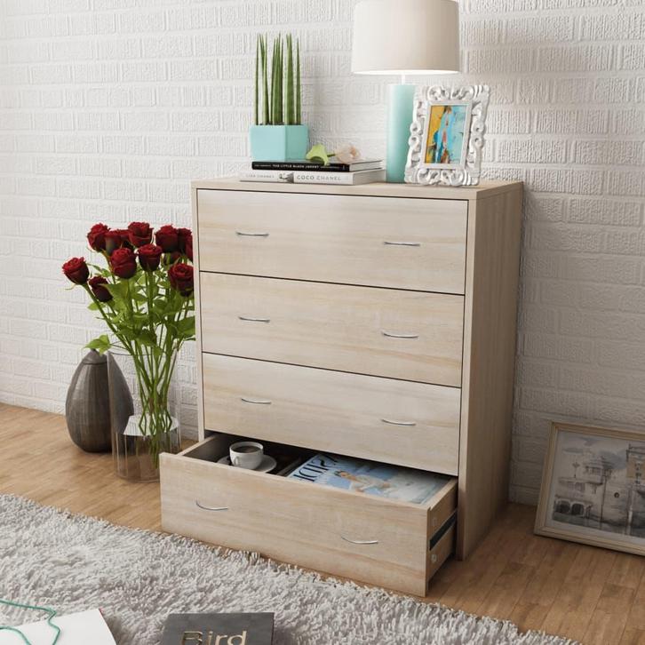 vidaXL Dressoir met 4 lades 60x30,5x71 cm eikenkleur, Huis en Inrichting, Kasten | Dressoirs, Nieuw, Verzenden