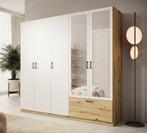 Meubella | Kledingkast 225cm wit eiken met spiegel 1 lade, Huis en Inrichting, Kasten | Overige, Verzenden, Nieuw