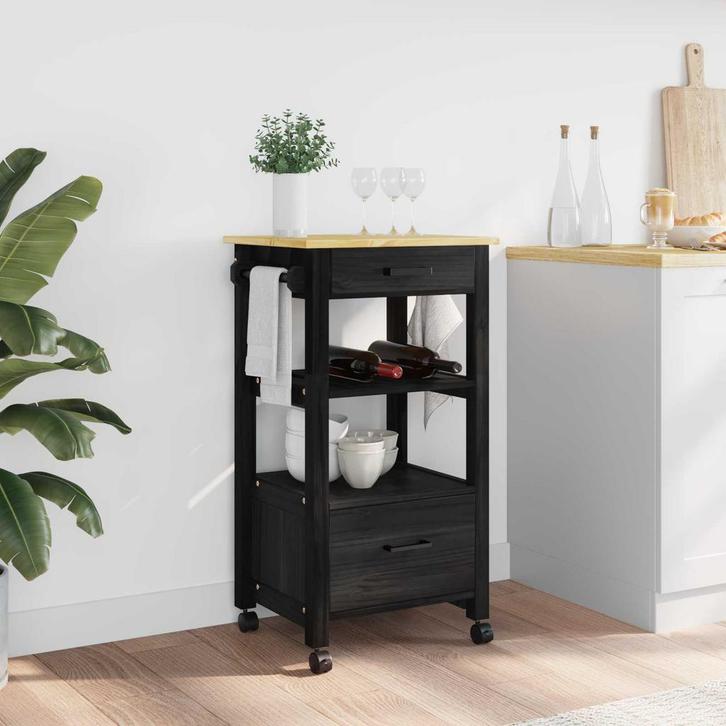 vidaXL Keuken Trolley Effen Zwart 48 x 40 x 88,5 cm, Huis en Inrichting, Keuken | Keukenbenodigdheden, Nieuw, Verzenden