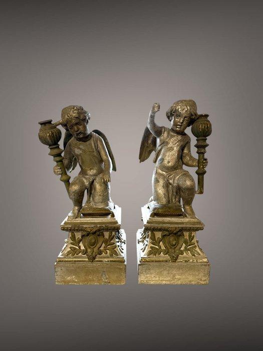 sculptuur, Grote Engelen / 19e eeuw - 83 cm - Zinklegering -, Antiek en Kunst, Kunst | Niet-Westerse kunst