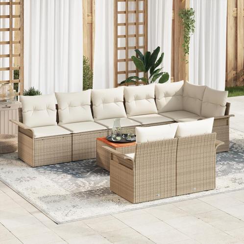 vidaXL 9-delige ligbed set met kussens in beige poly rattan, Tuin en Terras, Tuinsets en Loungesets, Nieuw, Verzenden