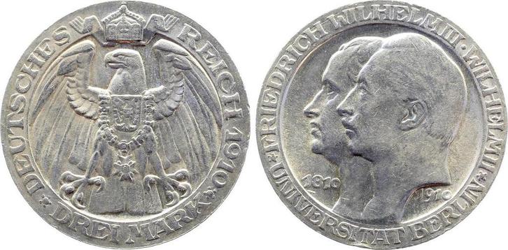 Duitsland 3 Mark 1910 A Friedrich Wilhelm Iii Universitae..., Postzegels en Munten, Munten | Europa | Niet-Euromunten, België