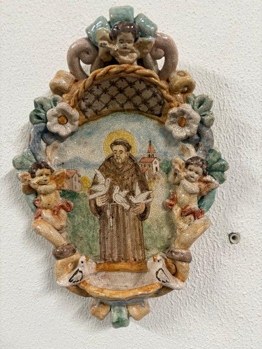 Wijwatervat - 1950-1960 - San Francesco con colombe - 27 cm, Antiek en Kunst, Antiek | Boeken en Manuscripten