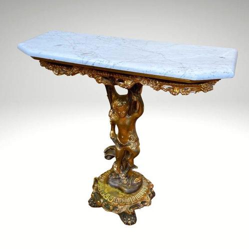 Console - Baroque - Bois, Marbre de Carrare, Antiek en Kunst, Curiosa en Brocante