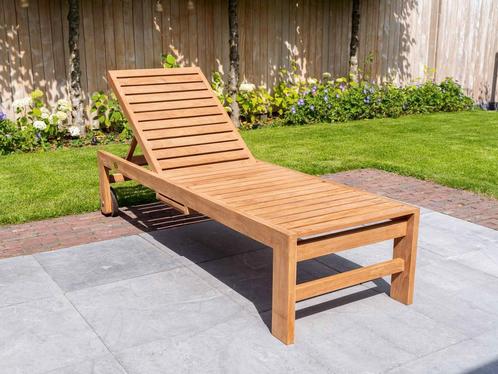 Teak ligbed Trento met wielen | Direct leverbaar!, Tuin en Terras, Ligbedden, Verstelbaar, Verrijdbaar, Nieuw, Teakhout, Verzenden