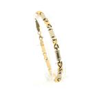 Bicolor gouden fantasie schakel armband | 19,5 cm, Handtassen en Accessoires, Armbanden, Ophalen of Verzenden, Gebruikt, Overige kleuren