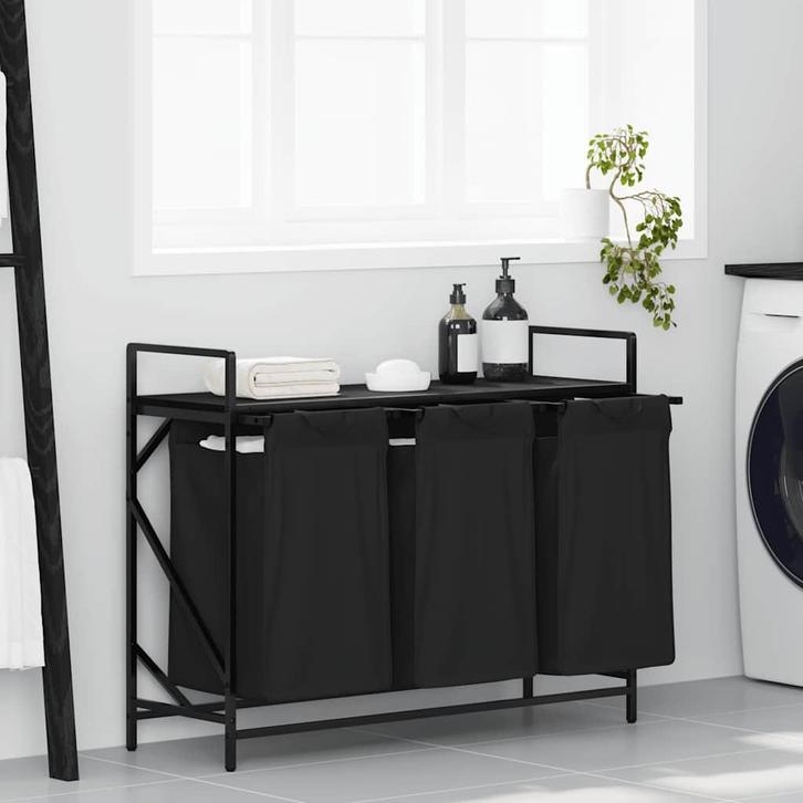 vidaXL Wasmand 3 vakken met plank zwart eikenkleurig, Huis en Inrichting, Woonaccessoires | Overige, Nieuw, Verzenden
