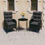 vidaXL 3-delige Bistroset poly rattan en glas zwart, Tuin en Terras, Tuinsets en Loungesets, Verzenden, Nieuw