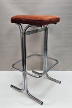 Kruk - Chroom-Ribstof. - Vintage 70s Bar Kruk.