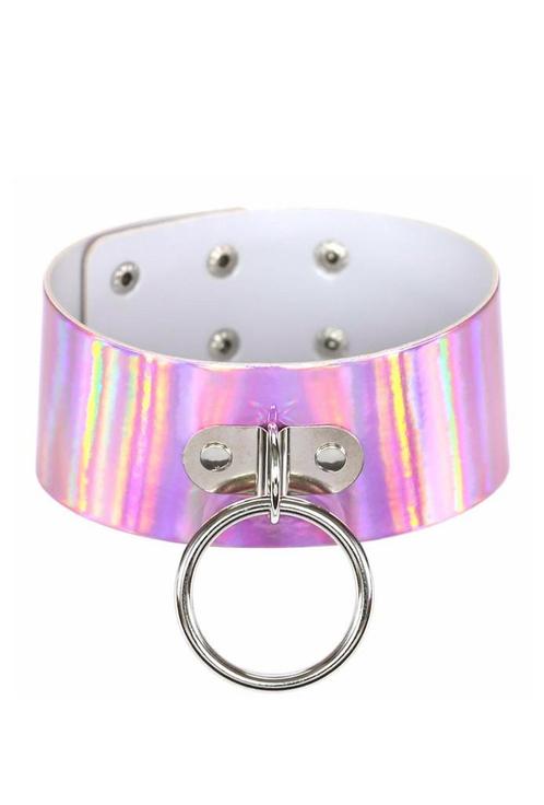 Choker Breed Roze Ring Holografisch Iridescent Halsband Coll, Bijoux, Sacs & Beauté, Colliers, Enlèvement ou Envoi